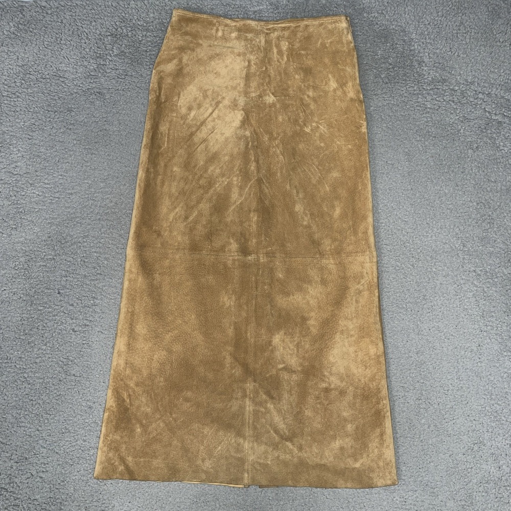 VTG For Joseph Maxi Skirt Women's Sz 27 Brown Suede Leather Back Slit Boho 90s